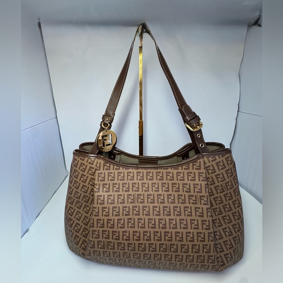 Fendi Handbags - Authentic Fendi Zucchino Canvas and Leather Shoulder Bag